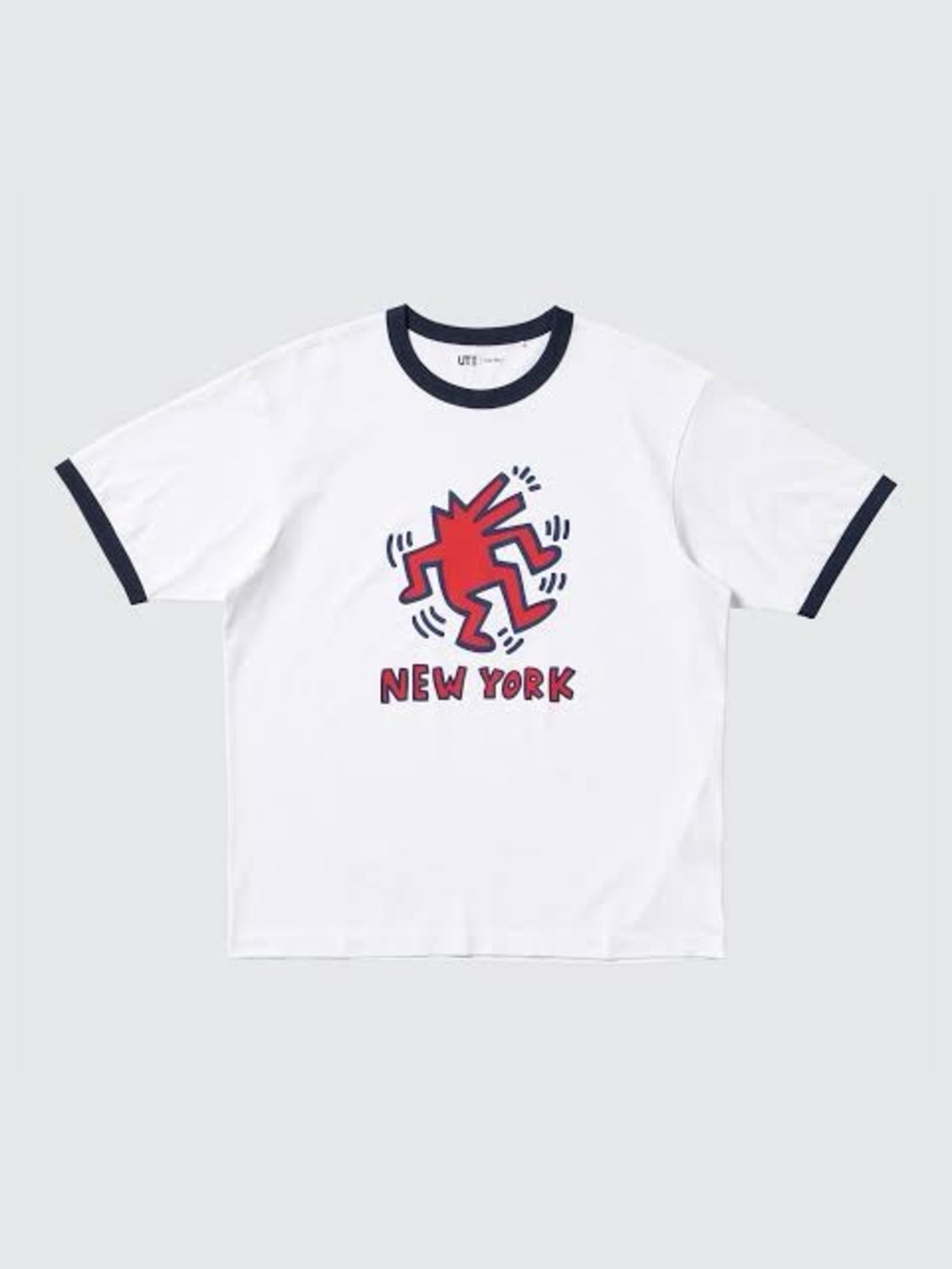 UNIQLO White Short Sleeve Ringer Tee with Red New York Graphic